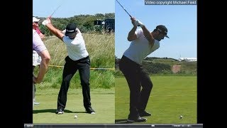 Jon Rahm golf swing  Long Iron faceon amp downtheline July 2017 [upl. by Arymat]