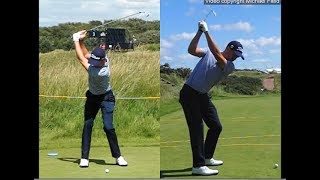 Justin Thomas golf swing  Long Iron faceon amp downtheline July 2017 [upl. by Linnette222]